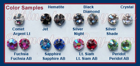 Swarovski Rose Montees light siam, jet, sapphire, fuschia